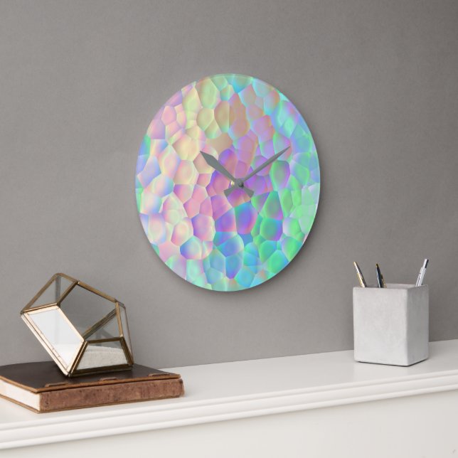 Holographic Glass Pattern, Iridescent Colours Large Clock (Office)