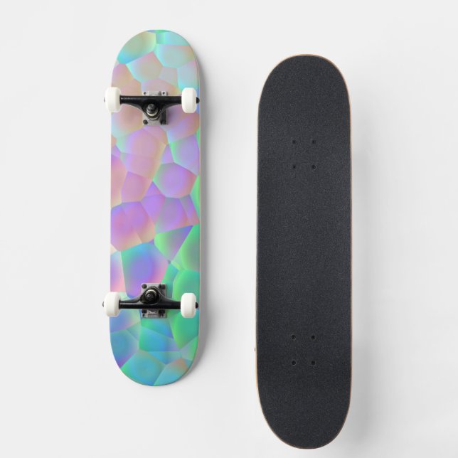 Holographic Glass Pattern, Iridescent Colours Skateboard (Front)