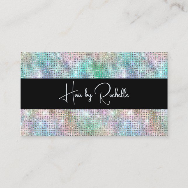 Holographic Glitter and Black Business Card (Front)