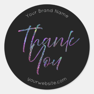 Holographic Glitter and Black Thank You Classic Round Sticker