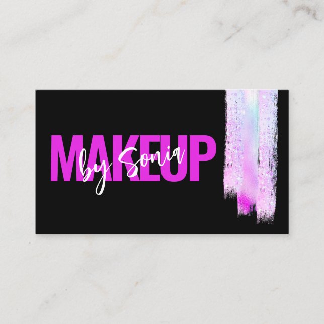Holographic Glitter Brush Makeup Artist Black Business Card (Front)