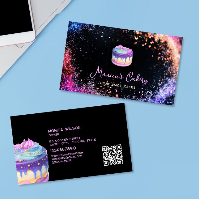Holographic Glitter Cake Home made Cupcakes QR cod Business Card (Creator Uploaded)