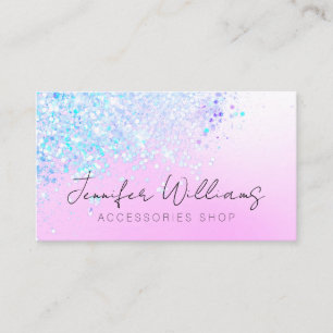 Holographic Glitter Custom Qr Code Pink Pastel Bus Business Card