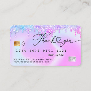 Holographic Glitter Drip VIP Loyalty Credit Style  Business Card