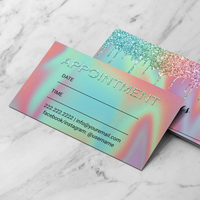 Holographic Glitter Drips Beauty Salon Appointment Card (Creator Uploaded)
