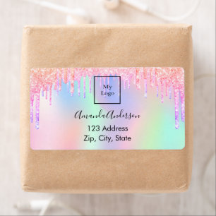 Holographic glitter drips business return address