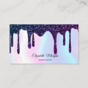 Holographic Glitter Drips Elegant Professional Business Card