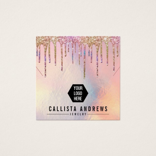 Holographic Glitter Drips Logo Necklace Display (Front)