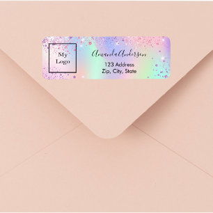 Holographic glitter dust business return address label