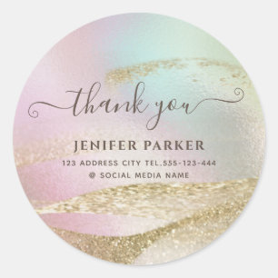 Holographic glitter gold script thank you classic round sticker