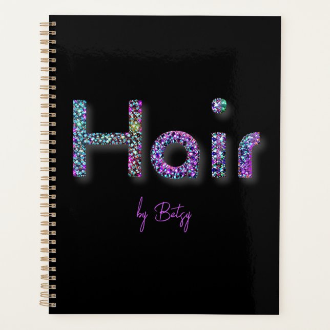 Holographic Glitter Hair Stylist Appointment Book Planner (Front)