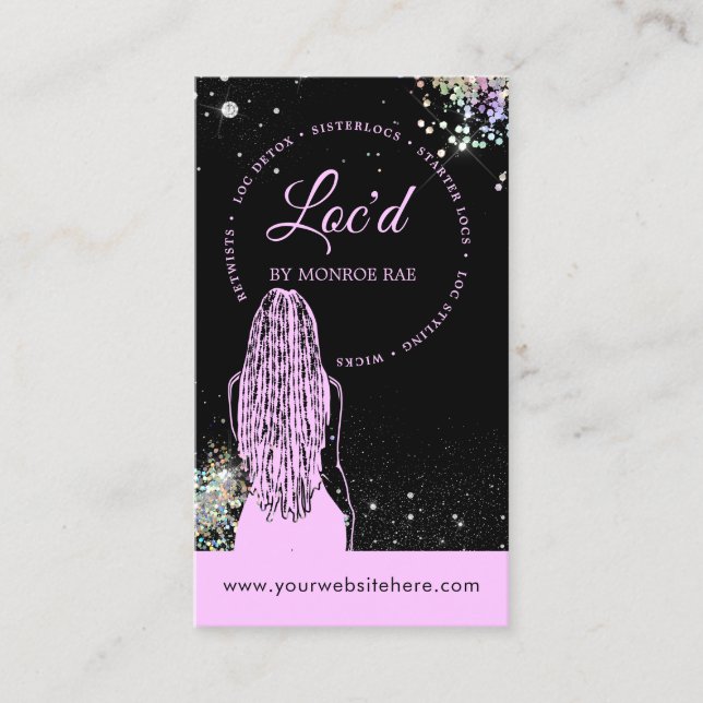  Holographic Glitter Loctitian Loc Stylist Salon Business Card (Front)