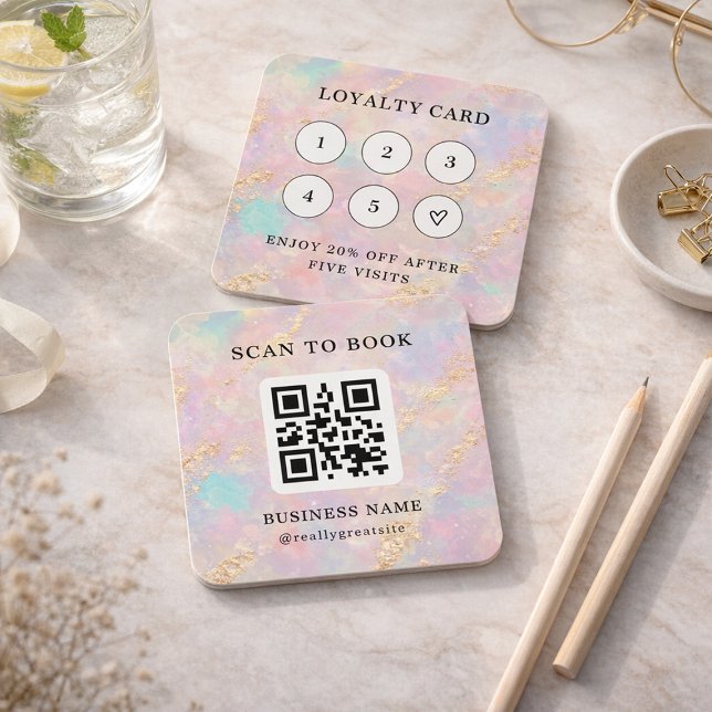 Holographic Glitter Loyalty Card Stamp Card QR Cod (Creator Uploaded)