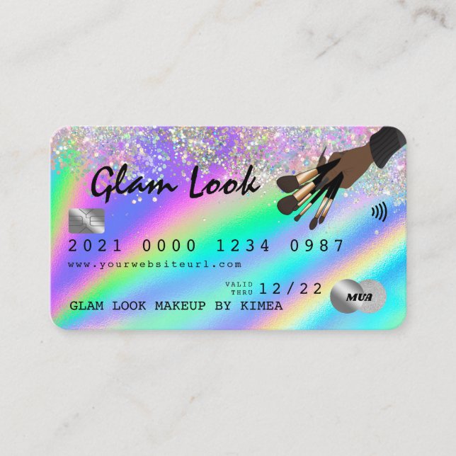 Holographic & Glitter Makeup Artist Credit Card (Front)