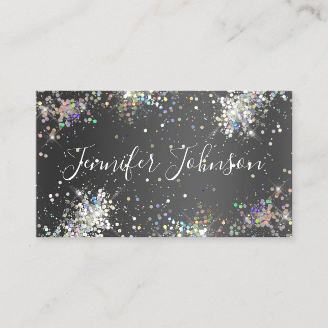 Holographic Glitter Makeup Artist Elegant Black Business Card (Front)