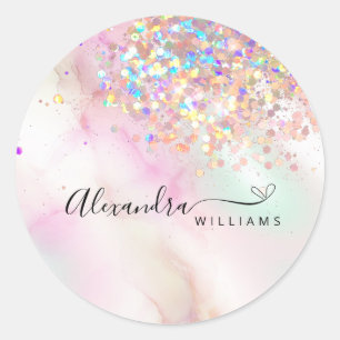 Holographic Glitter Makeup Artist Marbled Classic Round Sticker