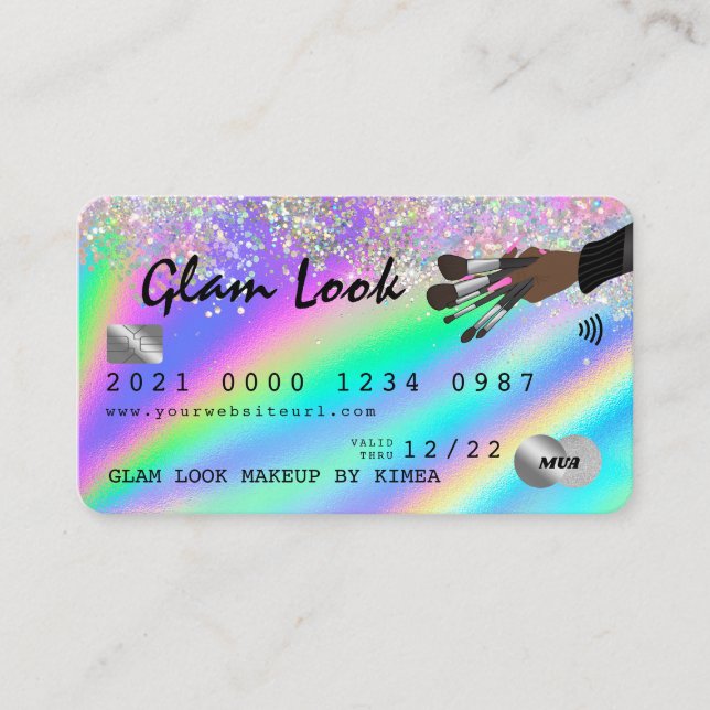 Holographic Glitter Makeup Artist MUA Credit Card (Front)