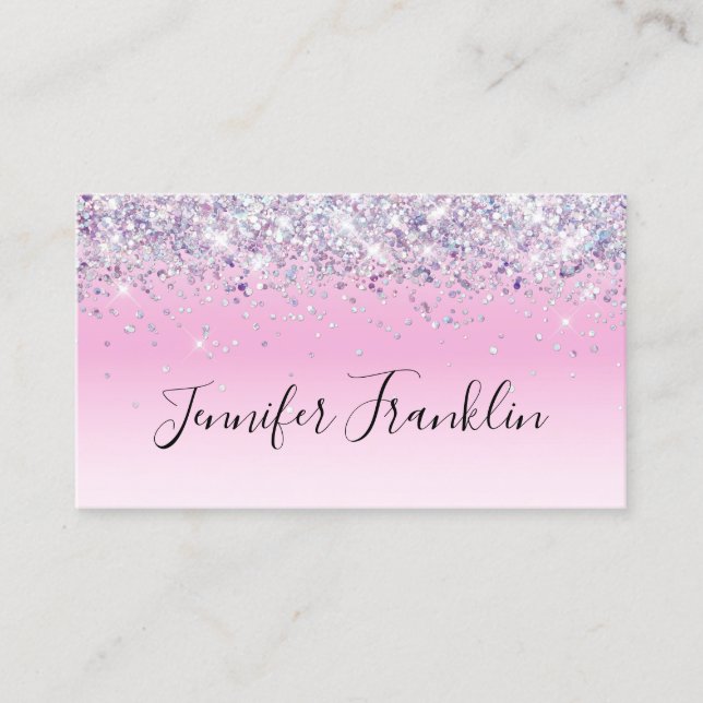 Holographic Glitter Makeup Artist Script Pink Business Card (Front)
