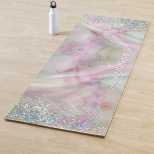 Holographic Glitter Marbled Pastel Alcohol Ink Yoga Mat