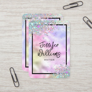 Holographic Glitter Metallic Modern Boutique Business Card