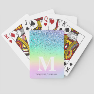 Holographic Glitter Monogram Name Femninine Custom Playing Cards
