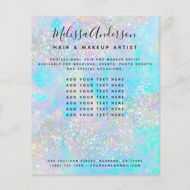 Holographic Glitter Opal Iridescent Business  Flyer (Front)