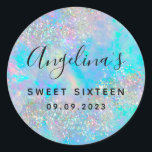 Holographic Glitter Opal Sweet Sixteen  Classic Round Sticker<br><div class="desc">Celebrate your Sweet Sixteen with this sparkly design</div>