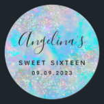 Holographic Glitter Opal Sweet Sixteen  Classic Round Sticker<br><div class="desc">Celebrate your Sweet Sixteen with this sparkly design</div>