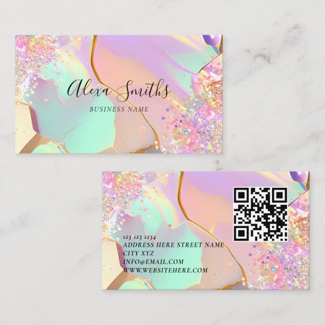 Holographic Glitter Opalescent Makeup Artist Business Card (Front/Back)