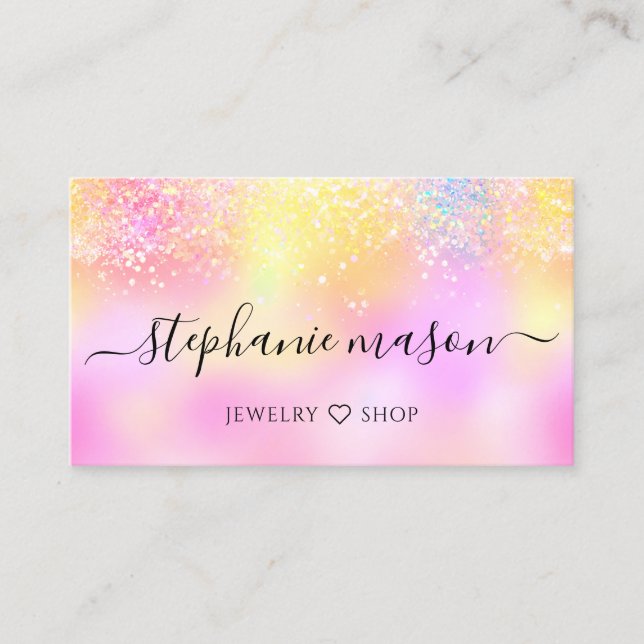 Holographic Glitter Pastel Girly Business Card (Front)