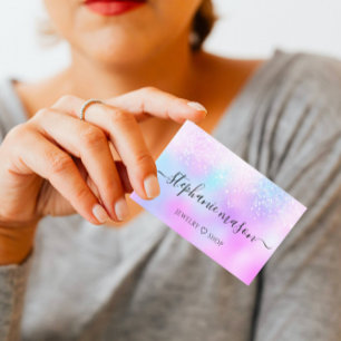 Holographic Glitter Pastel Girly Business Card