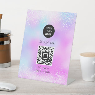 Holographic Glitter Pastel Girly Pedestal Sign