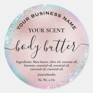 Holographic Glitter Pastel Rose Gold Body Butter Classic Round Sticker