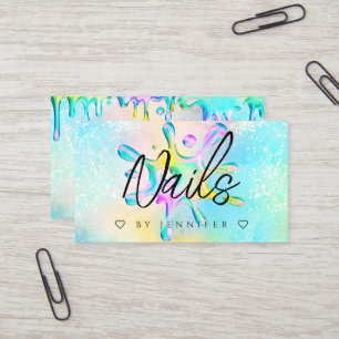 Holographic Glitter Polish Splash Drips Nails Business Card