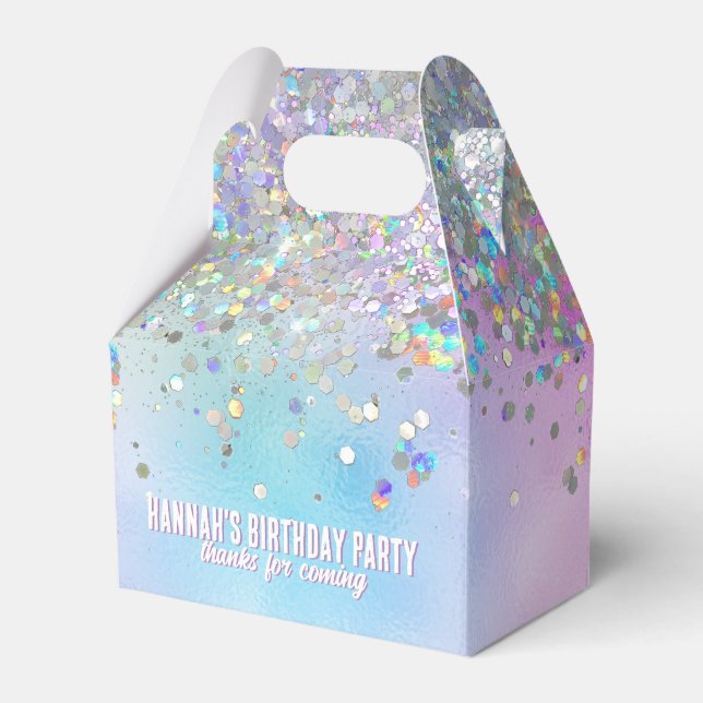 Holographic Glitter Rainbow Pastels Birthday Name Favour Box (Front Side)