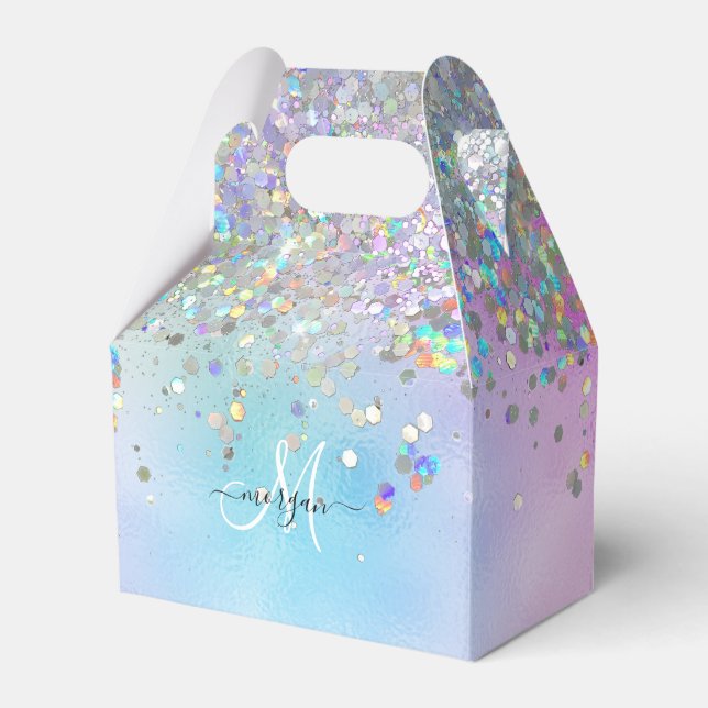 Holographic Glitter Rainbow Pastels Monogram Favour Box (Front Side)