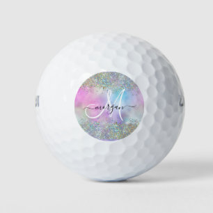 Holographic Glitter Rainbow Pastels Monogram Golf Balls