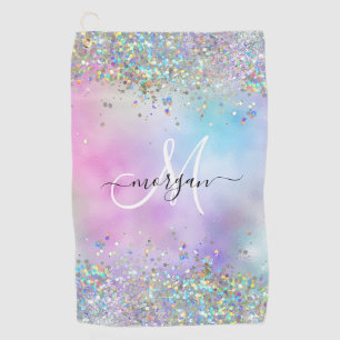Holographic Glitter Rainbow Pastels Monogram Golf Towel