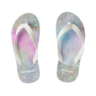 Holographic Glitter Rainbow Pastels Monogram Kid's Thongs
