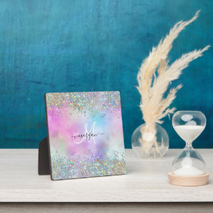 Holographic Glitter Rainbow Pastels Monogram Plaque