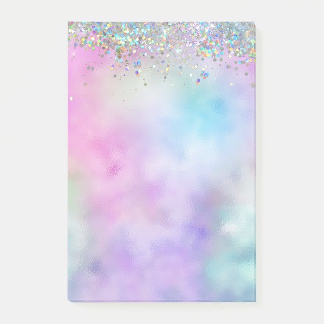 Holographic Glitter Rainbow Pastels Monogram Post-it Notes (Front)