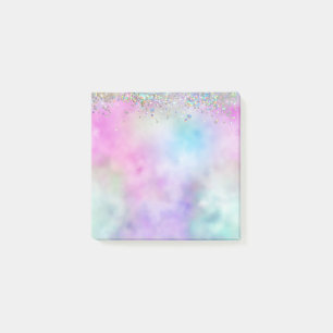 Holographic Glitter Rainbow Pastels Monogram Post-it Notes
