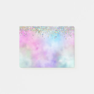 Holographic Glitter Rainbow Pastels Monogram Post-it Notes