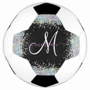Holographic Glitter Rainbow Pastels Monogram Soccer Ball
