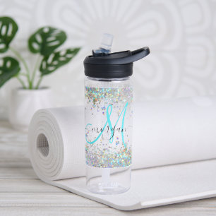 Holographic Glitter Rainbow Pastels Monogram Water Bottle