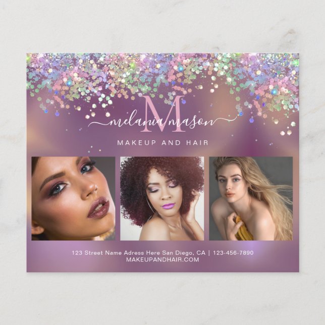 Holographic Glitter Sparkles Makeup Artist Salon Flyer (Front)