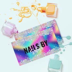 Holographic Glitter Technician Nails Salon Business Card