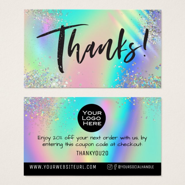 Holographic Glitter Thank You Discount Insert Card (Front & Back)