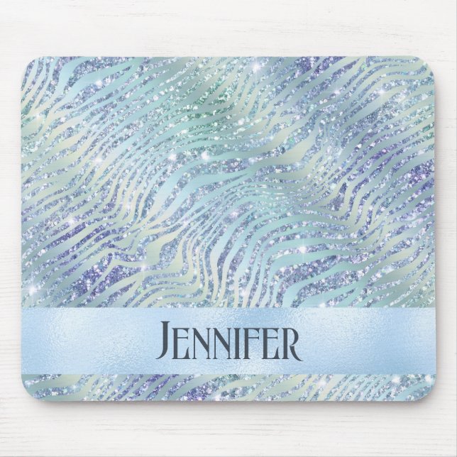 Holographic glitter zebra print mouse pad (Front)