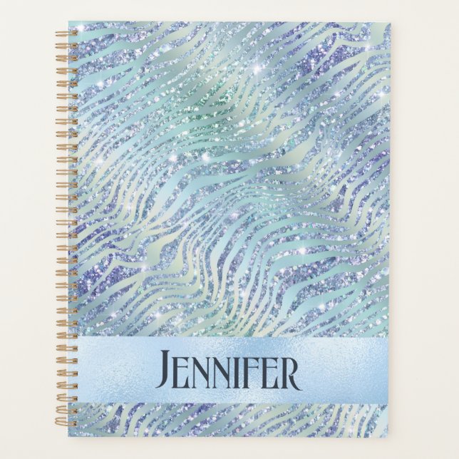 Holographic glitter zebra print planner (Front)